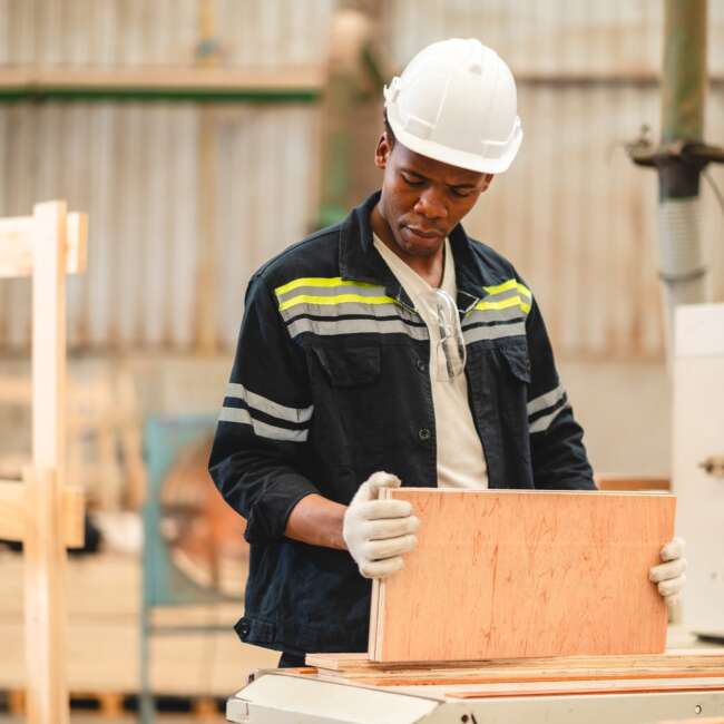 carpenter wooden plank factory, furniture workshop at wood work industry manufacturing warehouse